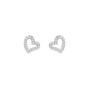BOUCLES D'OREILLES TIGE ARGENT RHODIÉ COEUR OXYDES BLANCS SERTIS