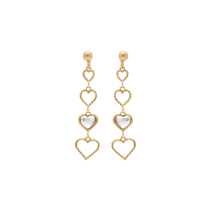 BOUCLES D'OREILLES TIGE ARGENT DORÉ PENDANTE COEURS AJOURÉ ET OXYDE BLANC