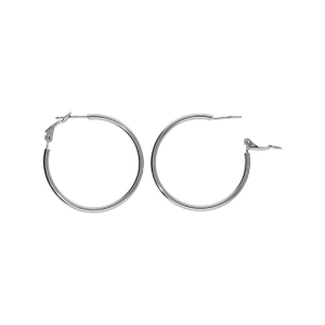 CRÉOLES ARGENT RHODIÉ LISSES TUBE 2MM  DIAM 30MM TIGE ET CLAPET