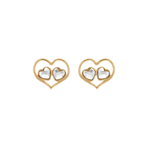 BOUCLES D'OREILLES TIGE ARGENT DORÉ COEUR AJOURÉ ET 2 OXYDES BLANCS