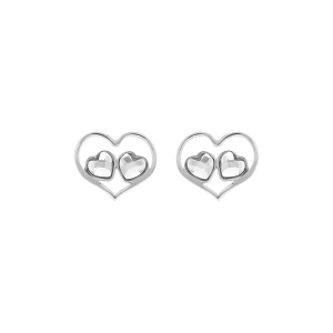 BOUCLES D'OREILLES TIGE ARGENT RHODIÉ COEUR AJOURÉ ET 2 OXYDES BLANCS