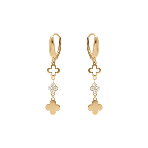 BOUCLES D'OREILLES DORMEUSE ARGENT DORÉ TREFLES LISSES ET AVEC OXYDES BLANCS