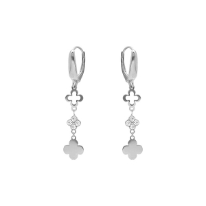 BOUCLES D'OREILLES DORMEUSE ARGENT RHODIÉ TREFLES LISSES ET AVEC OXYDES BLANCS