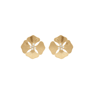 BOUCLES D'OREILLES TIGE ARGENT DORÉ FLEUR ET OXYDES BLANCS