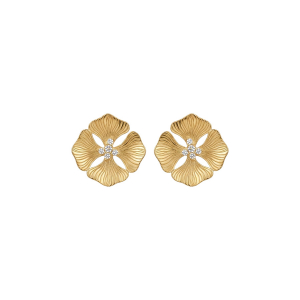 BOUCLES D'OREILLES TIGE ARGENT DORÉ FLEUR ET OXYDES BLANCS