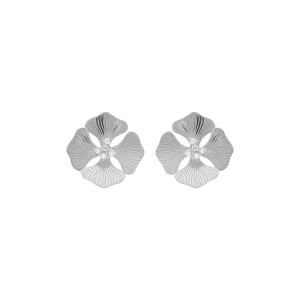 BOUCLES D'OREILLES TIGE ARGENT RHODIÉ FLEUR ET OXYDES BLANCS