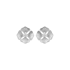 BOUCLES D'OREILLES TIGE ARGENT RHODIÉ FLEUR ET OXYDES BLANCS