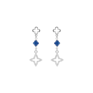 BOUCLES D'OREILLES TIGE ARGENT RHODIÉ ETOILE RÉSINE BLEU ET ETOILE OXYDES BLANCS SERTIS