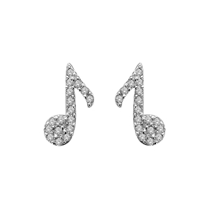 BOUCLES D'OREILLES TIGE ARGENT RHODIÉ MUSIQUE CROCHE PIERRES BLANCHES SYNTHETIQUE