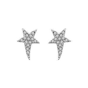 BOUCLES D'OREILLES TIGE ARGENT RHODIÉ ETOILE PT PIERRES BLANCHES SYNTHETIQUE