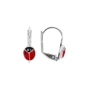BOUCLES D'OREILLES ARGENT RHODIÉ DORMEUSE COCCINELLE RÉSINE