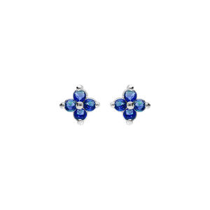 BOUCLES D'OREILLES TIGE ARGENT RHODIÉ FLEUR OXYDES BLEU