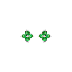 BOUCLES D'OREILLES TIGE ARGENT RHODIÉ FLEUR OXYDES VERT