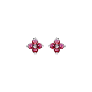 BOUCLES D'OREILLES TIGE ARGENT RHODIÉ FLEUR OXYDES FUSHIA