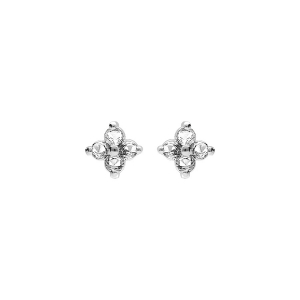 BOUCLES D'OREILLES TIGE ARGENT RHODIÉ FLEUR OXYDES BLANC