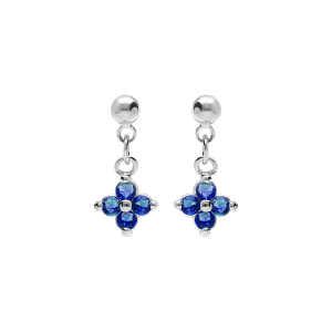 BOUCLES D'OREILLES TIGE ARGENT RHODIÉ PENDANTS FLEUR OXYDES BLEU