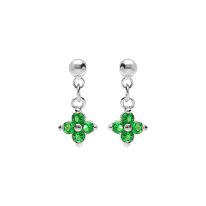 BOUCLES D'OREILLES TIGE ARGENT RHODIÉ PENDANTS FLEUR OXYDES VERT