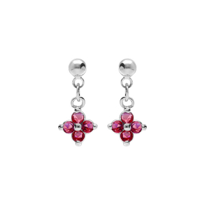 BOUCLES D'OREILLES TIGE ARGENT RHODIÉ PENDANTS FLEUR OXYDES FUSHIA