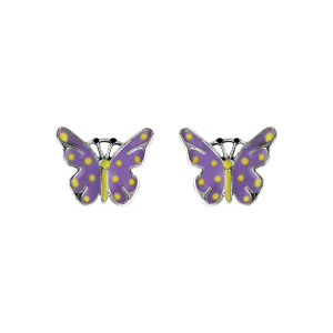 BOUCLES D'OREILLES TIGE ARGENT RHODIÉ PAPILLON VIOLET