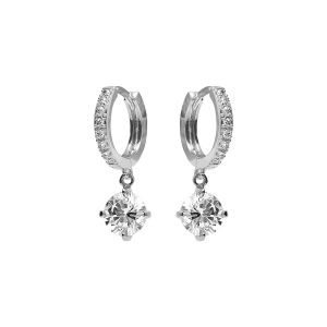 BOUCLES D'OREILLES ARGENT RHODIÉ CRÉOLES ET COEUR PENDANT OXYDE BLANC