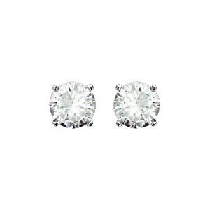BOUCLES D'OREILLES ARGENT RHODIÉ OXYDE BLANC ROND 7MM 4 GRIFFES