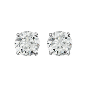 BOUCLES D'OREILLES ARGENT RHODIÉ OXYDE BLANC ROND 9MM 4 GRIFFES