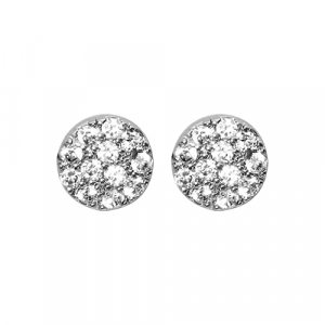 BOUCLES D'OREILLES TIGE ARGENT RHODIÉ PASTILLE OXYDES BLANCS SERTIS