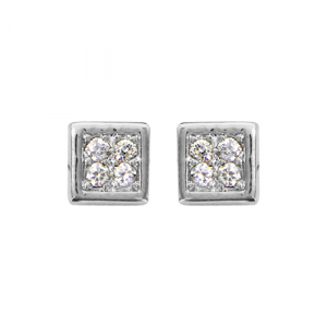 BOUCLES D'OREILLES TIGE ARGENT RHODIÉ CARRÉE 4 OXYDES BLANCS SERTIS