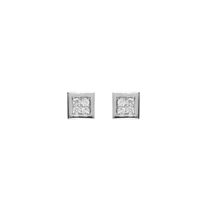 BOUCLES D'OREILLES TIGE ARGENT RHODIÉ CARRÉE 4 OXYDES BLANCS SERTIS