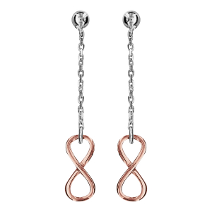 BOUCLES D'OREILLES TIGE ARGENT RHODIÉ MOTIF INFINI DORURE ROSE