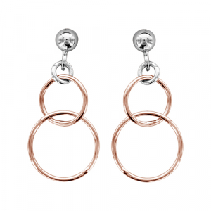 BOUCLES D'OREILLES TIGE ARGENT RHODIÉ MOTIF DOUBLE ALLIANCES DORURE ROSE