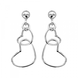 BOUCLES D'OREILLES TIGE ARGENT RHODIÉ MOTIF DOUBLE COEURS
