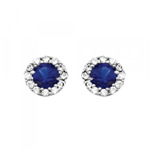 BOUCLES D'OREILLES TIGE ARGENT RHODIÉ OXYDE BLEU CENTRAL AVEC CONTOUR OXYDES BLANCS