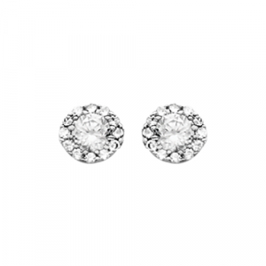 BOUCLES D'OREILLES TIGE ARGENT RHODIÉ OXYDE BLANC CENTRALE AVEC CONTOUR OXYDES BLANCS