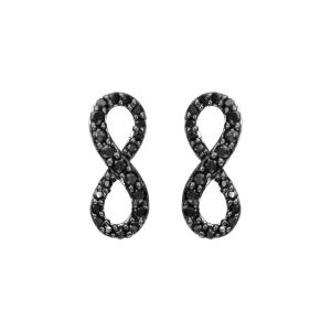 BOUCLES D'OREILLES TIGE ARGENT RHODIÉ INFINI OXYDES NOIRS SERTIS