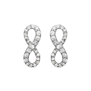 BOUCLES D'OREILLES TIGE ARGENT RHODIÉ INFINI OXYDES BLANCS SERTIS