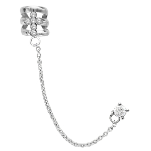 BOUCLES D'OREILLES DE LOBE ARGENT RHODIÉ CHAINETTE AVEC 1 OXYDE SERTI BLANC ET CROIX OXYDES SERTIS ( A L'UNITE)