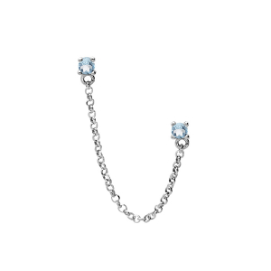 BOUCLES D'OREILLES TIGE ARGENT RHODIÉ AVEC CHAINETTE 2  OXYDES  BLEU SERTIS (2 TROUS)