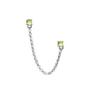 BOUCLES D'OREILLES TIGE ARGENT RHODIÉ AVEC CHAINETTE 2  OXYDES VERT SERTIS (2 TROUS)