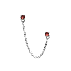 BOUCLES D'OREILLES TIGE ARGENT RHODIÉ DOUBLE AVEC CHAINETTE 2 OXYDES  ROUGE SERTIS (2 TROUS)