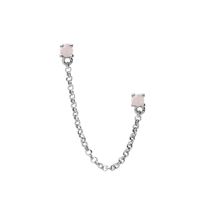 BOUCLES D'OREILLES TIGE ARGENT RHODIÉ DOUBLE AVEC CHAINETTE 2 OXYDES  ROSE  SERTIS (2 TROUS)