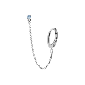 BOUCLES D'OREILLES TIGE ARGENT RHODIÉ OXYDE BLEU  SERTI GRIFFE AVEC CHAINETTE ET CREOLE SUR LOBE (2 TROUS)