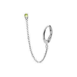 BOUCLES D'OREILLES TIGE ARGENT RHODIÉ OXYDE VERT SERTI CHAINETTE ET CREOLE SUR LOBE (2 TROUS)