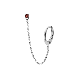 BOUCLES D'OREILLES TIGE ARGENT RHODIÉ 1 OXYDE GRENAT  SERTI CHAINETTE ET CREOLE SUR LOBE (2 TOUS)