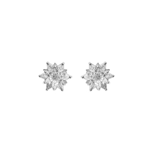 BOUCLES D'OREILLES TIGE ARGENT RHODIÉ 10MM FLEUR OXYDES BLANCS SERTIS
