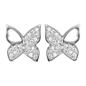 BOUCLES D'OREILLES TIGE ARGENT RHODIÉ PAPILLON OXYDES BLANCS SERTIS