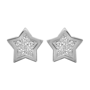 BOUCLES D'OREILLES TIGE ARGENT RHODIÉ ETOILE OXYDES BLANCS SERTIS