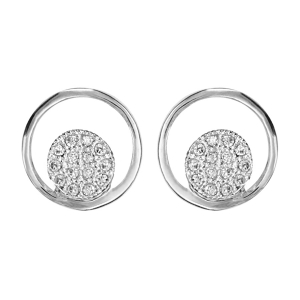 BOUCLES D'OREILLES TIGE ARGENT RHODIÉ RONDE AVEC PASTILLE PAVE OXYDES BLANCS SERTIS