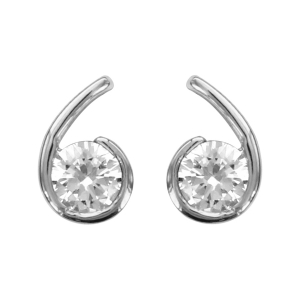 BOUCLES D'OREILLES TIGE ARGENT RHODIÉ FORME VIRGULE OXYDES BLANCS