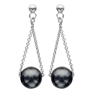 BOUCLES D'OREILLES TIGE ARGENT RHODIÉ PENDANTE PERLE SYNTHETIQUE GRISE